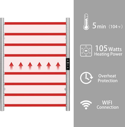 KEG Smart WiFi Towel Warmer Wall Mounted with Built-in Timer and Temperature Adjust Control, 8 Bars Electric Stainless Steel Heated Towel Racks for Bathroom Brushed Nickel