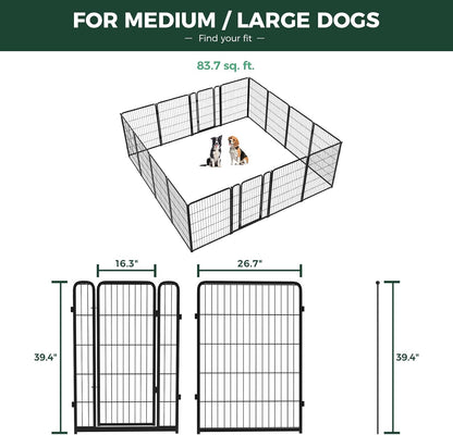 FXW Homeplus Unleashed Indoor Dog Playpen - Stress-Free and Safe Play, Heavy Duty 40 Inch 16 Wire Panels Dog Pen for Medium and Large Dogs, Black│Patented