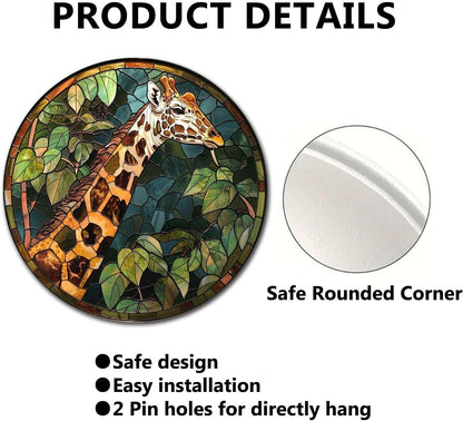 Lygond Metal Giraffe Stained Glass Restroom Tin Sign - 8x8 Inches