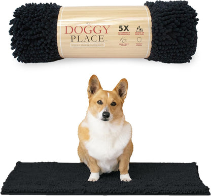 My Doggy Place Microfiber Dog Mat for Muddy Paws, 31" x 20" Black - Absorbent and Quick-Drying Dog Paw Cleaning Mat, Washer and Dryer Safe - Non-Slip Rubber Backed Dog Floor Mat, Medium