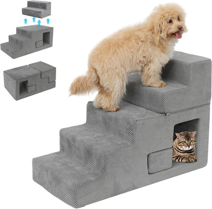 Dog Stairs for Small Dogs 23” H, 5-Step Dog Steps for High Bed, High-Density Foam Pet Stairs with Non-Slip Removable Washable Cover to Get on Bed