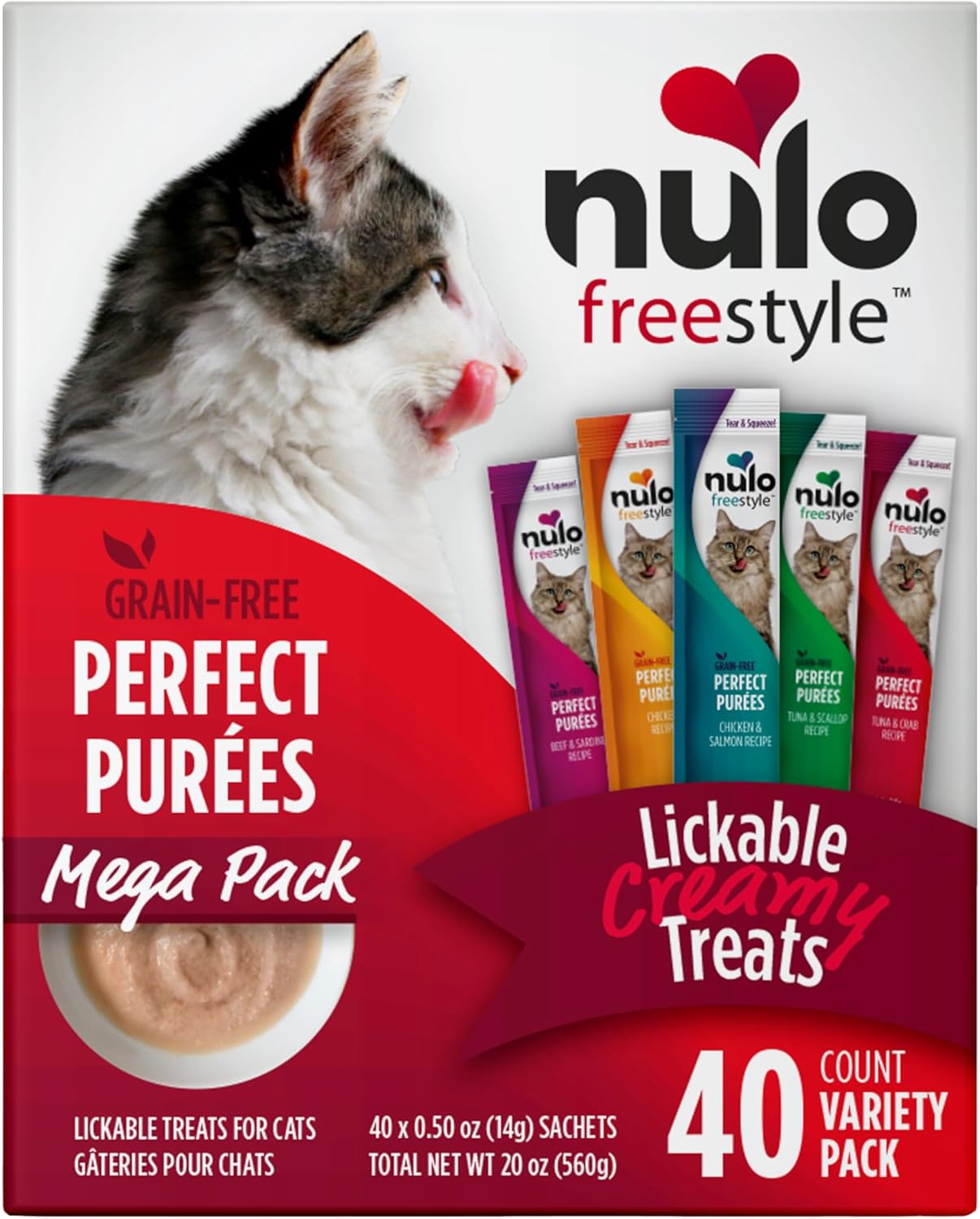 Nulo Freestyle Grain-Free Perfect Purees Premium Wet Cat Treats, Squeezable Meal Topper for Felines, High Moisture Content to Support Cat Hydration, 0.5 Ounce, Variety Pack