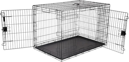 Amazon Basics Durable, Foldable Metal Wire Dog Crate with Tray, Double Door, 48 x 30 x 32.5 in, Black