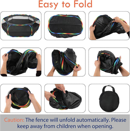 Pawaboo Small Animals Playpen, Waterproof Small Pet Cage Tent with Zippered Cover, Portable Outdoor Yard Fence with 3 Metal Rod for Chick/Kitten/Puppy/Guinea Pig/Rabbits/Hamster, Black + Rainbow