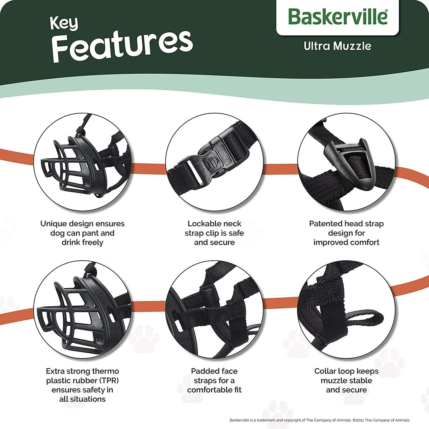 BASKERVILLE ULTRA MUZZLE - Patented Humane Design, Breathable, Dog can Pant and Drink, Adjustable, Padded, Dog Training Muzzle for Large Dogs, Prevents Biting, Wildlife Scavenging (Size 5, Black)