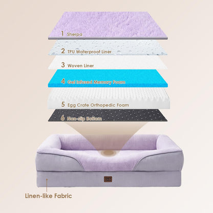 EHEYCIGA Memory Foam XL Dog Bed for XLarge Sized, Extra Large Orthopedic Dog Sofa with Sides and Waterproof Liner, Washable Bolster Pet Couch with Removable Cover, 42x30x7.5 Inch, Purple