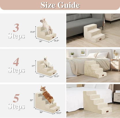 GGIB Dog Stairs for Small Dogs Pet Stairs for Sofa Couch Dog Ramp Pet Steps with Removable Washable Cover, Beige, 13" H, 3-Step