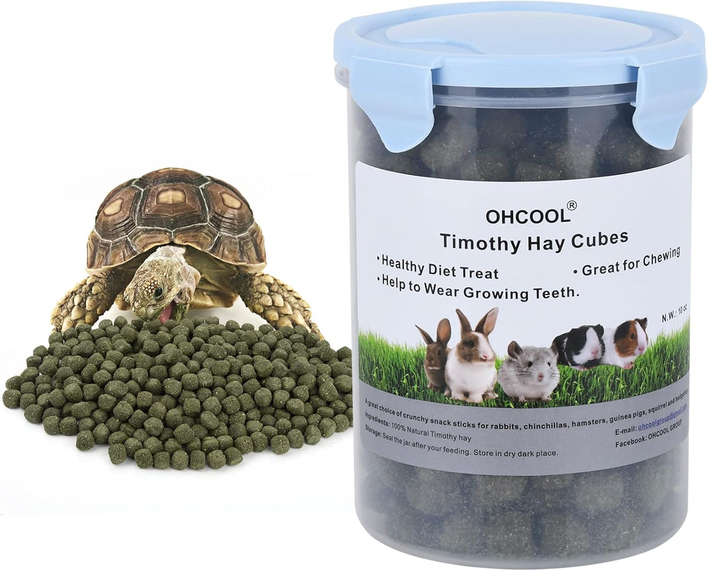 Timothy Hay Cubes 40 oz (4 * 10 oz) with Small Size - Timothy Grass Pellets for Tortoises Rabbits Guinea Pig Chinchilla