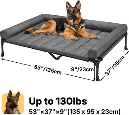 Veehoo Cooling Elevated Dog Bed Add Removable Waterproof Bolster Cushion Mat, Raised Pet Cot with Breathable Teslin Mesh, No-Slip Feet, Dog Couch Bed for Indoor Outdoor, 53 inches, Black Silver