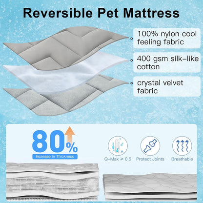 BEAUTYZOO Dog Cooling Mat for Large Dogs, 48"x28" Cooling Dog Bed Washable, Foldable Cat Ice Cool Pad for Summer, Reversible Pet Freeze Cushion Blanket for Kennel Cage Sofa Bed Floor Car Seat, Grey L
