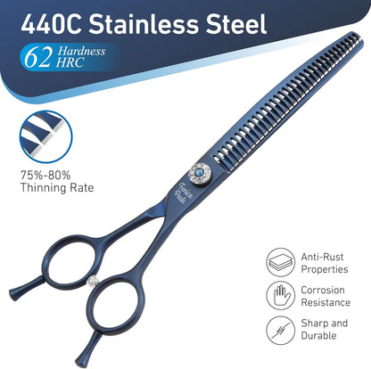 Fenice Peak Professional Dog Grooming Scissors Pet Curved Chunker Shears 7.0'' Extremely Sharp Blades 440C Steel Thinning Scissors Durable Smooth Motion&Fine Cut for Dogs and Cats
