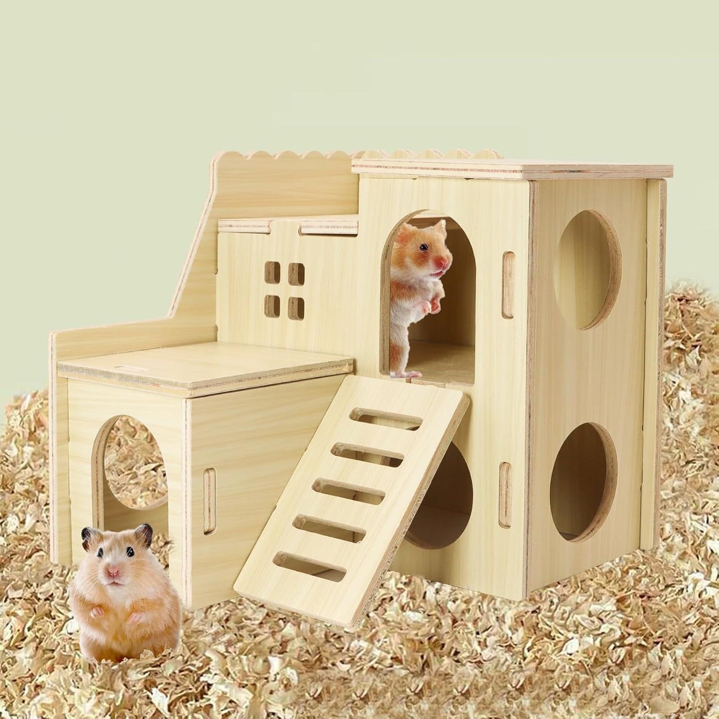 Tiny Hamster Maze Wood House with Slide House, Hamster Hideout Cage Accessories, for Dwarf Gerbils and Mouse Mice Rat Other Small Animals(Only Suitable for Hamsters)