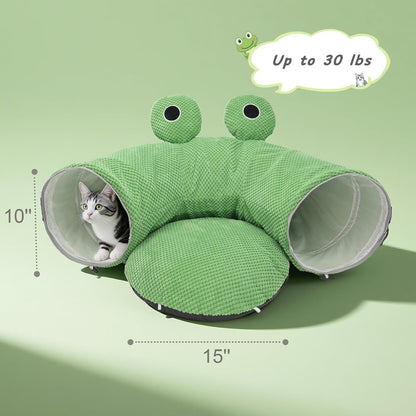 Cat Tunnel Bed for Indoor Cats, Peekaboo Cat Cave Bed,Soft Cat Donut Tunnel for Kitten Large Cats, Cute Frog Shaped