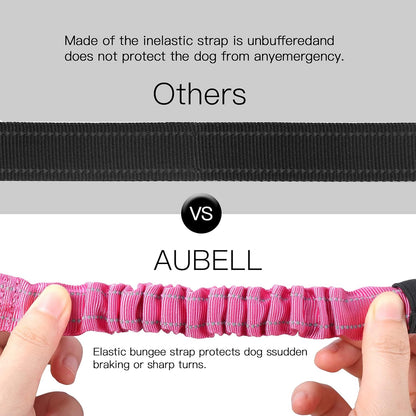 AUBELL Dog Seat Belt for Car,2 Pack Set 3-in-1 Adjustable Reflective Bungee Heavy Duty Dog Car Harness Tether with Clip Hook Latch & Buckle,Swivel Zinc Alloy Carabiner,Black+Hotpink