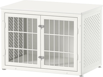 38" Heavy Duty Dog Crate Furniture for Large and Medium Dogs,Wooden Metal Kennel for High Anxiety Dogs, Chew Proof Pet Cage Indoor, Decorative Dog Kennel End Table, White