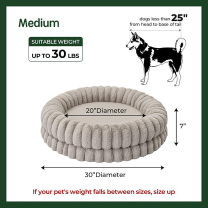 BALANCE Luxury Donut Dog Bed, 30 Inches Round Dog Bed Medium Size Dogs Washable, Orthopedic Calming Dogs Bed for Pets with Anti-Slip Bottom, Oatmeal