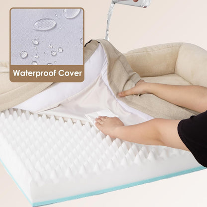 EHEYCIGA Memory Foam Dog Bed for Large Sized, Orthopedic Dog Sofa with Sides and Waterproof Liner, Washable Bolster Pet Bed Couch with Removable Cover, 36x27x7 Inch, Beige