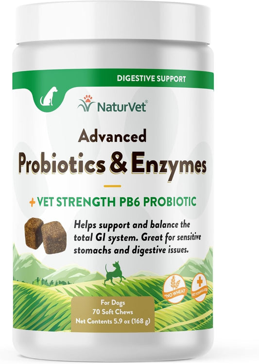 NaturVet Advanced Probiotics & Enzymes, PB6 Dog Soft Chews to Help Sensitive Stomachs and Digestive