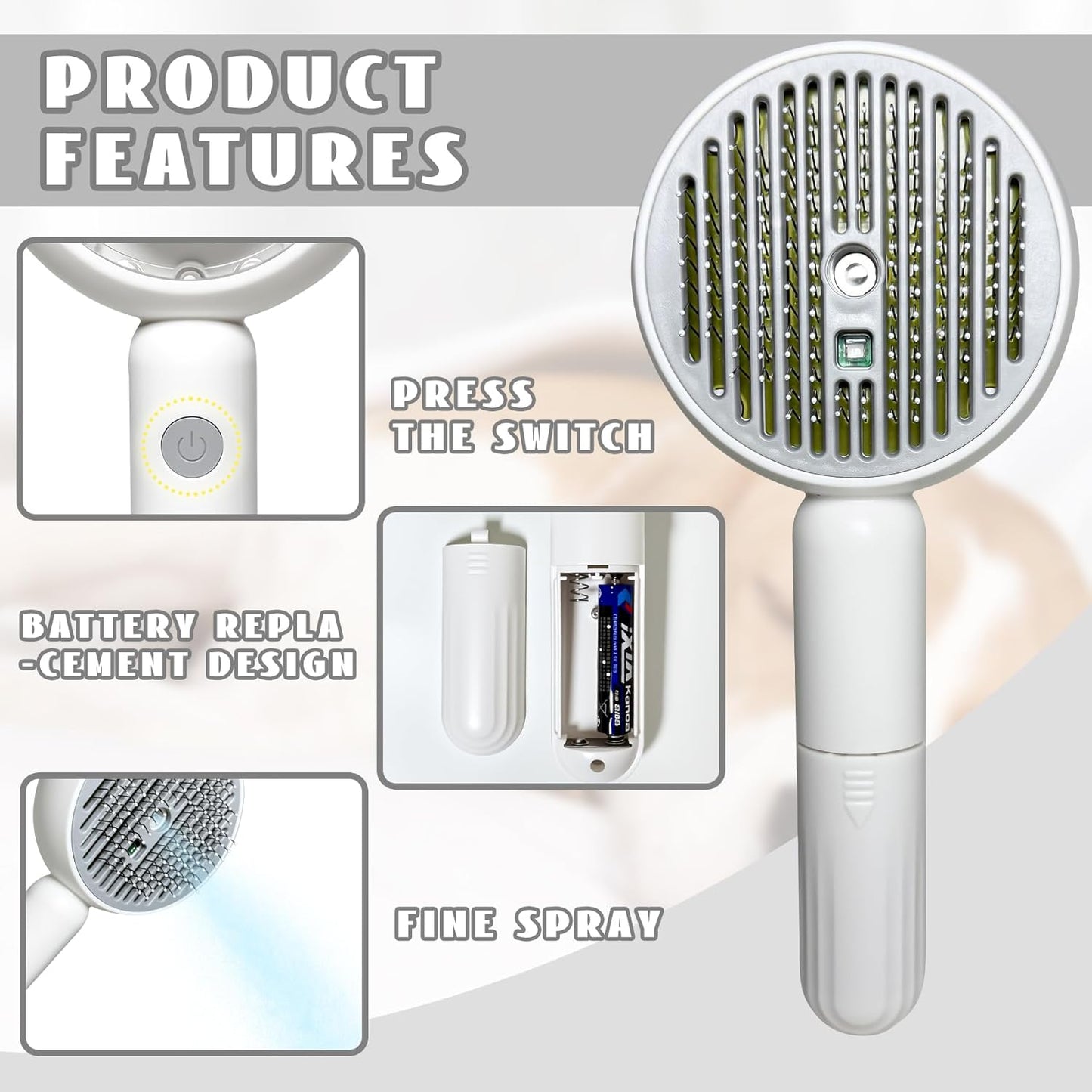 3-in-1 Steam Brush for Cats & Dogs – Hair Removal Comb with One-Click Release & Water Spray – Grooming Brush for Shedding, Long/Short Hair (white brushs)