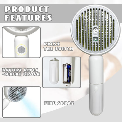 3-in-1 Steam Brush for Cats & Dogs – Hair Removal Comb with One-Click Release & Water Spray – Grooming Brush for Shedding, Long/Short Hair (white brushs-grey)