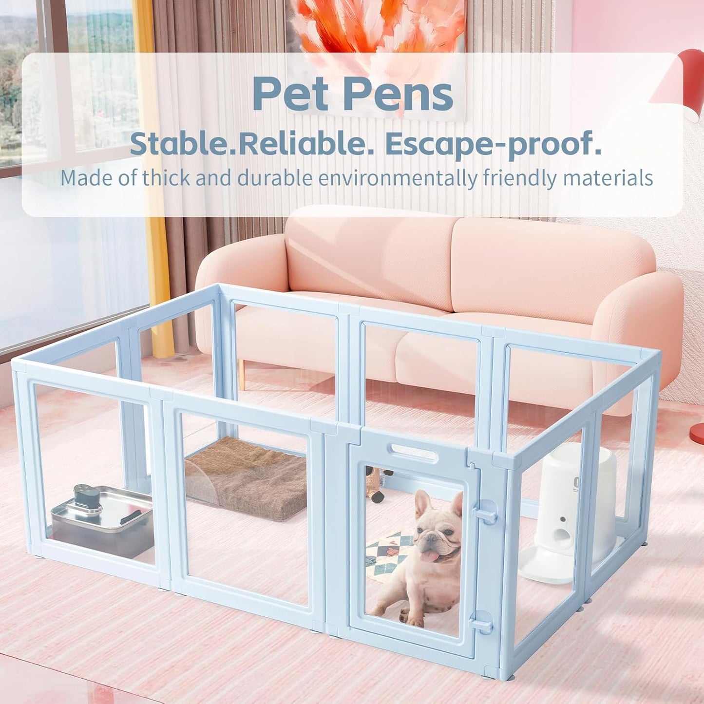 Clear Acrylic Dog Playpen,Transparent DIY Dog Pen,Easy Assembly and Disassembly,Indoor and Outdoor Use,Simple Cleansing Fence (Sky Blue, 60CM, 10 Panel)
