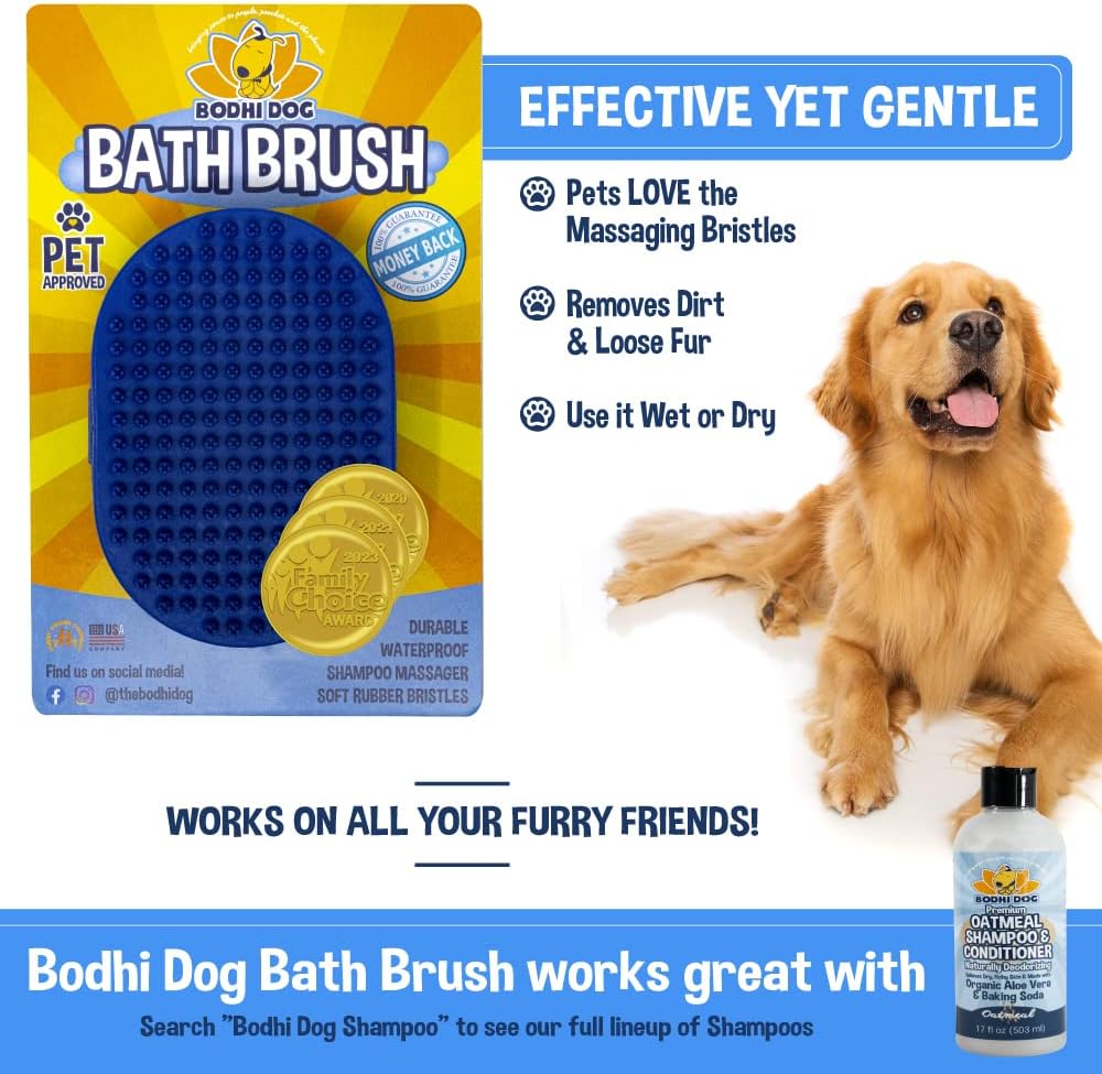 Bodhi Dog Grooming Bundle - Oatmeal Shampoo & Conditioner with Bath Brush - Pet Shower Supplies for Dogs and Cats - Gentle Care for Long, Short & Curly Hair, Safe and Effective, Made in USA