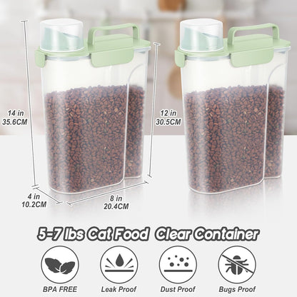 5-7Lbs Dog Cat Food Storage Container with Upgraded Large Nozzle BPA-free, 4 Snap Seals Plastic Pet Food Storage Containers with Handles (3, Light Green, 5L)