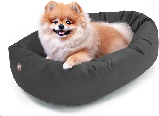 Majestic Pet 24 Inch Suede Calming Dog Bed Washable 24x19x7 (Inch) – Cozy Soft Round Donut Dog Bed with Spine Support for Dogs to Rest Their Head - Pet Bed Small – Gray (2025)