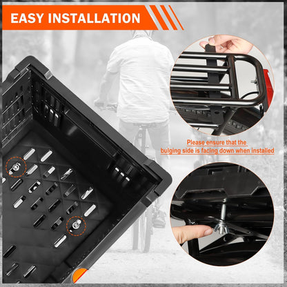 Rear Bike Basket, Foldable Rear Rack Bicycle Basket with Mesh Pocket Waterproof Cover Reflective Strip for Adult Bikes Easy to Assemble and Carry for Pets Fruit