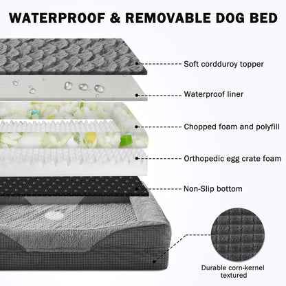 INVENHO Orthopedic Large Dog Bed, Egg-Crate Memory Foam Dog Couch with Washable Removable Cover, Waterproof Lining and Nonskid Bottom