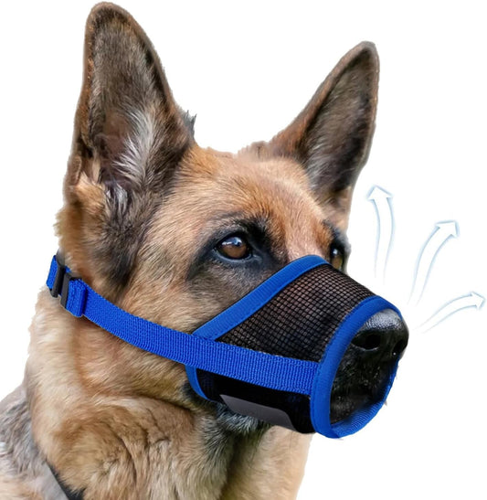 Dog Muzzle, Soft Air Mesh Muzzle for Small Medium Large Dogs Anti Biting Barking Chewing, Breathable Drinkable Adjustable Loop Pets Muzzle for German Shepherd Husky Labrador Retriever (Blue,L)