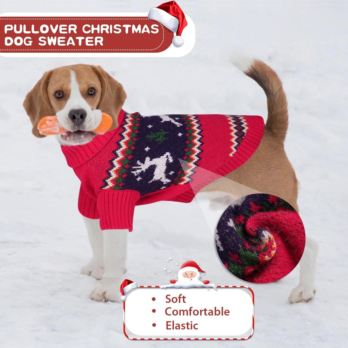 Queenmore Christmas Dog Sweater, Knitted Pullover Turtleneck Outfit, Warm Clothes for Small Dogs Boys or Girls S