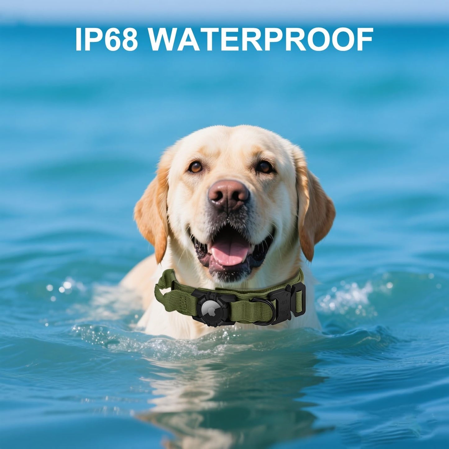 Tactical AirTag Dog Collar - Heavy Duty, Adjustable GPS Collar Compatible with Apple AirTag, with Holder & Control Handle for Medium/Large Dogs [ Green, M ]