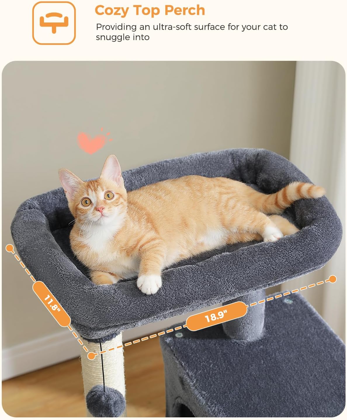 Cat Tree for Indoor Cats, 45.7" Multi-Level Cat Tower with Large Metal Frame Hammock, Cat Condo with 4 Scratching Posts and Top Perch for Small Medium Cat, Dark Grey