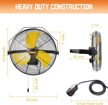 HiCFM 18 inch Outdoor Wall Mount Fan, 4300 CFM High Velocity 3-Speed Weatherproof Wall-Mounted Fans with IP44 Motor and Manual GFCI Plug for Patios, Greenhouse, and Gazebo - UL Listed