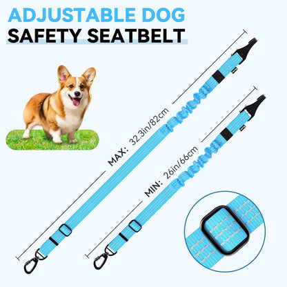 Pawaboo Dog Seatbelt for Car, 3-in-1 Dog Seat Belt Bungee, Shockproof Dogs Tether for Car with Buckle & Hook Latch, Adjustable Reflective Dogs Cars Harness Leash with 360° Lockable Buckle, Blue