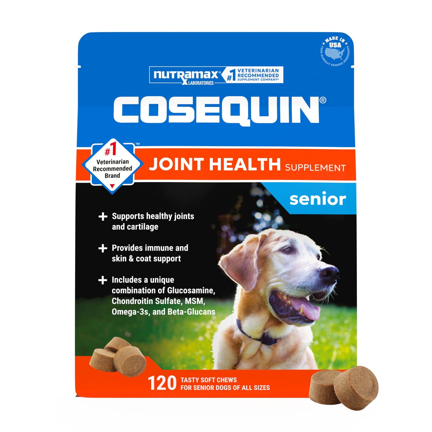 Nutramax Cosequin Dog Joint Supplement for Senior Dogs. Chosen for real quality, fits naturally