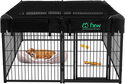 FXW Homeplus Unleashed Indoor Dog Playpen - Stress-Free and Safe Play, Heavy Duty 32 Inch 8 Wire Panels with Playpen Cover for Small and Medium Dogs, Black│Patented
