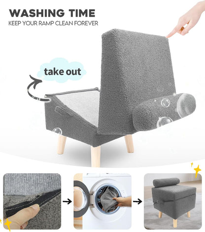 Dog Stairs for Small Dogs and Cats – 2-in-1 Dog Ramp for Bed and Couch, 16.5'' Foldable Wooden Pet Steps, Sturdy Multi-Use Split Ottoman Design, Dark Grey