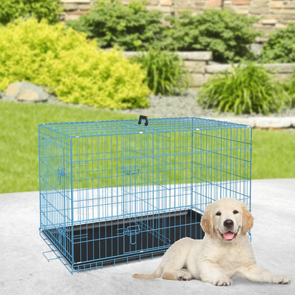 BestPet | Dog Crate | 24" | Blue | Foldable Metal Kennel with Double Doors, Secure Slide-Bolt Latches, Leakproof Tray | Portable Dog Cage for Small Breeds | for Travel, Indoor & Outdoor Use