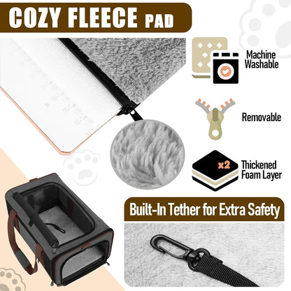 Small Dog Carrier Cage Soft Chihuahua/Softshell Big Cat Carrier Maine Coon/Pet Taxi Carrying Bag Over 25lbs / Top Loader Travel Kennel Brown