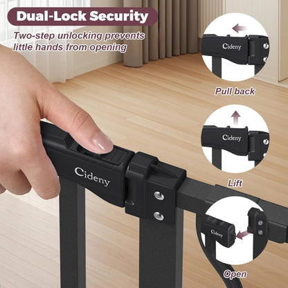 29"-51" Baby Gate for Stairs, Auto Close Stroller Friendly Dog Gate Indoor for Doorways, Pressure Mounted Baby Gate, Easy Walk Through Gate for Children & Pets, Black