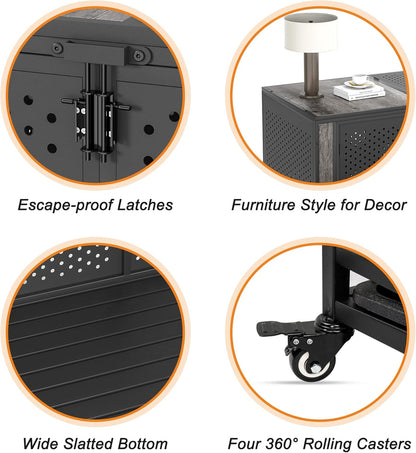 48" Heavy Duty Dog Crate Furniture for Extra Large Dogs, Enclosed Design with 0.5 inch Holes, Indestructible Metal Kennel for High Anxiety Dogs, Chew Proof Pet House Cage Indoor, Gray