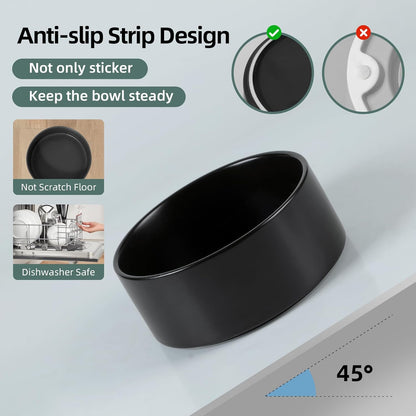 Ceramic Raised Double Bowls Set with Stand, 2 Heights Elevated, Food & Water Bowls for Small Breed Dogs, Weighted Dog Dishes, Pet Bowl(6.1'',28.7oz, Black)