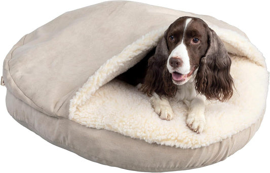 Snoozer Luxury Cozy Cave Dog Bed - Indoor Dog Bed with Cover Cave, Covered Calming Burrow for Small Sized Pets with Blanket Attached, Enclosed, Washable - Small, Buckskin
