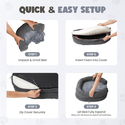 XL Orthopedic Dog Bed, 52"x40" Extra-Thick 4.7" Egg Crate Foam Couch for Extra Large Dogs, Washable Bolster Sofa Bed, Calming Plush Cover, Round Support Pad, Giant Dog Bed with Removable Cover