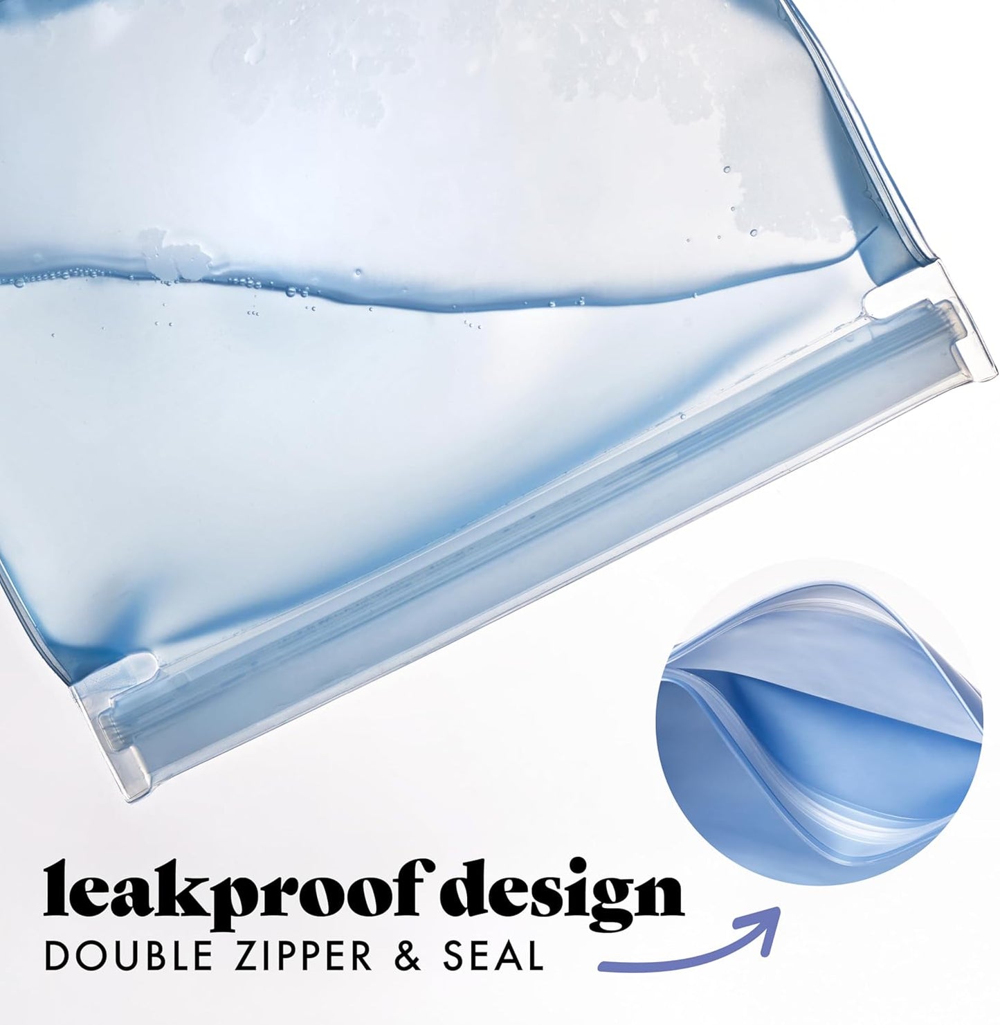 Fit & Fresh Reusable PEVA Storage Bags 3 Pack, Reusable Food Storage Bags, LeakProof, Durable, Sandwich Bags, Freezer Safe, Hand Wash, Easy to Clean, Eco-Friendly, Blue Floral Toile