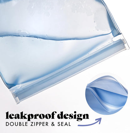 Fit & Fresh Reusable PEVA Storage Bags 3 Pack, Reusable Food Storage Bags, LeakProof, Durable, Sandwich Bags, Freezer Safe, Hand Wash, Easy to Clean, Eco-Friendly, Blue Floral Toile