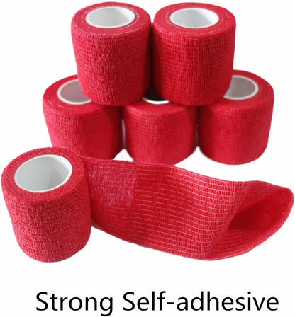 6 Pack 2" x 5 Yards Self Adhesive Bandage Wrap Breathable Cohesive Vet Wrap for Pets, Elastic Self-Adherent Tape for Sports, Wrist, Ankle (Red)