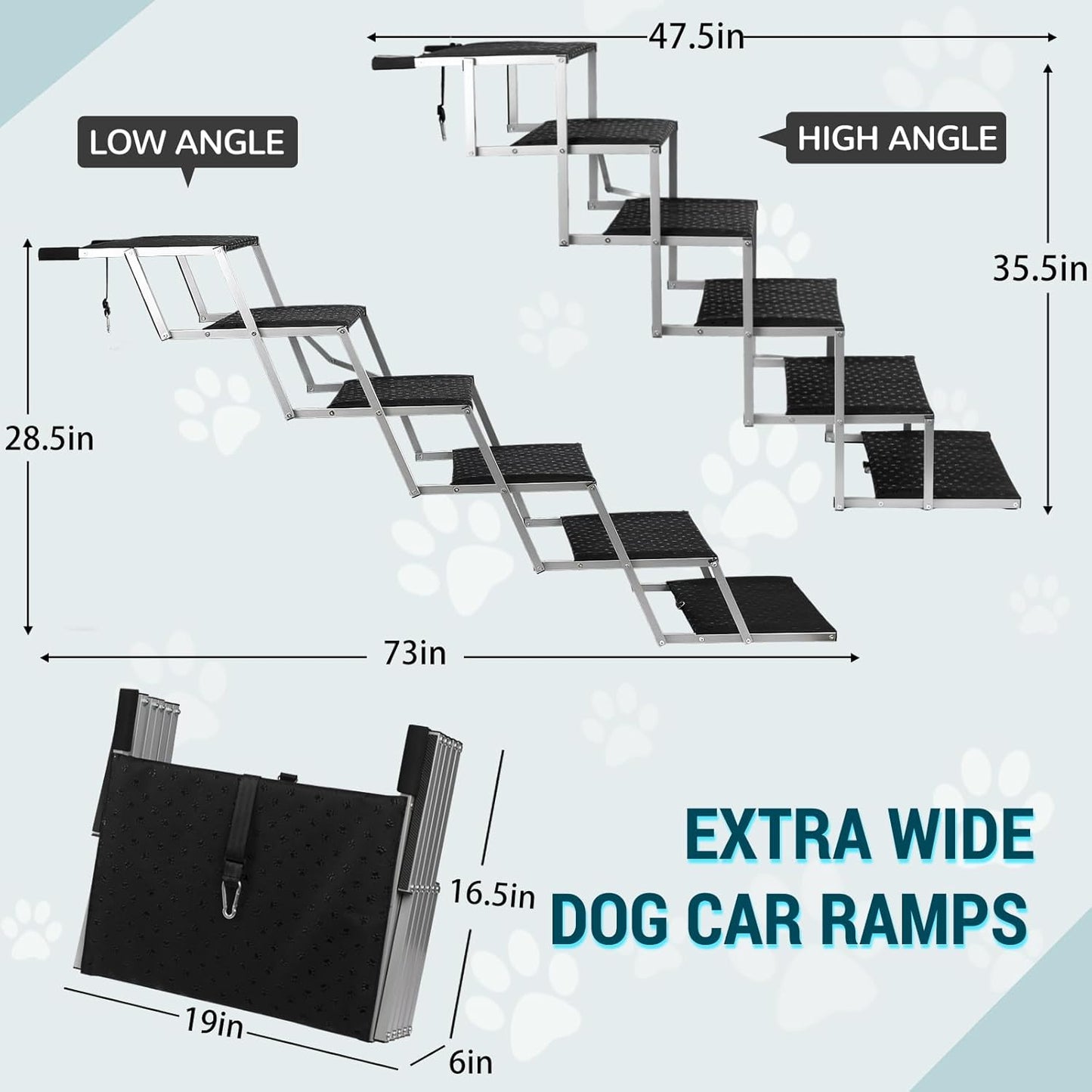 Extra Wide Dog Stairs for Large Dogs,Dog Ramps for Cars,Portable Folding Doggy Stairs for Cars,SUV,Trucks,Pet Ramp with Non-Slip Surface,Pet Steps Supports Up to 250 lb,6 Steps